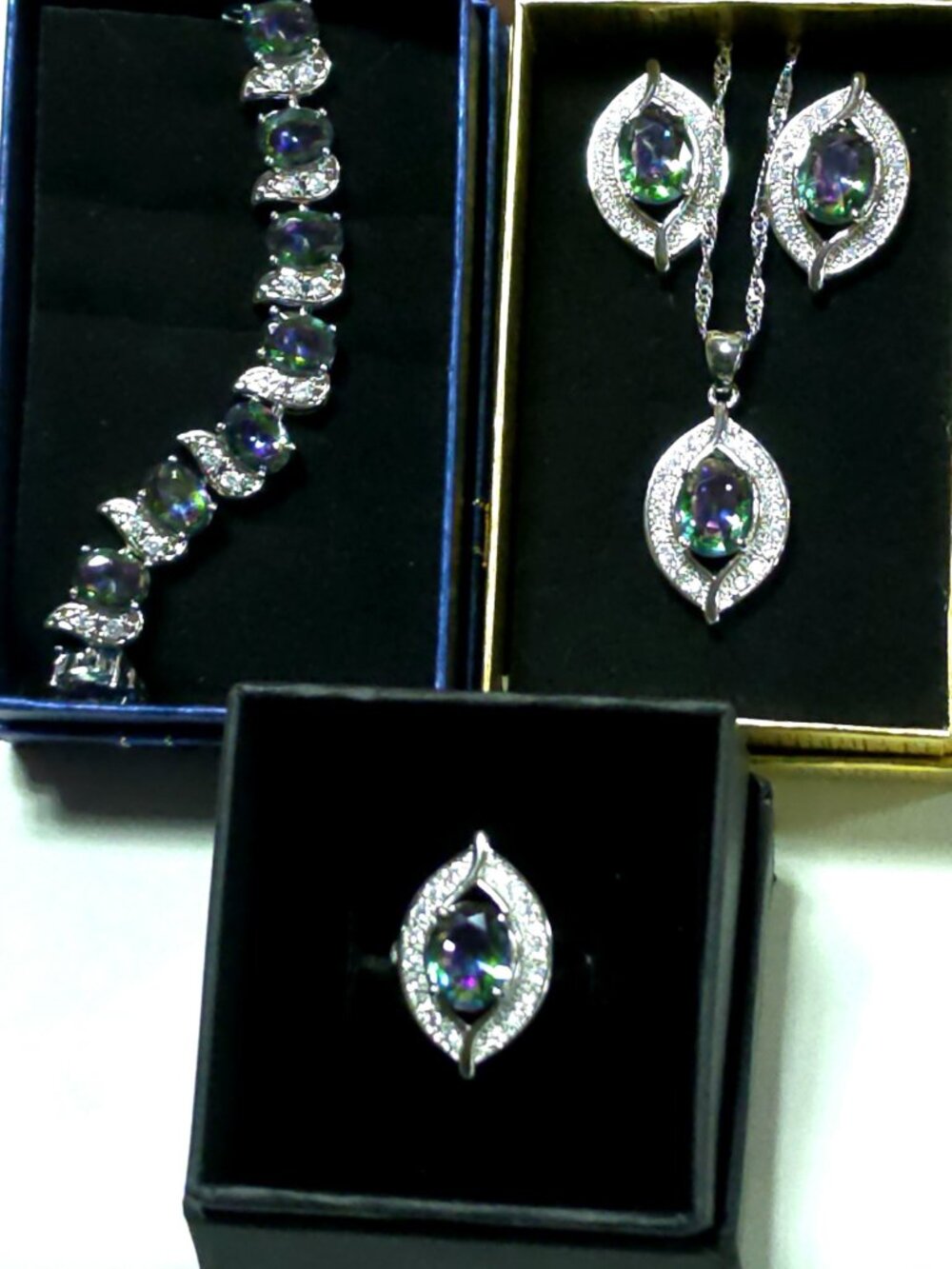 Four Piece Dark Rainbow Necklace Set